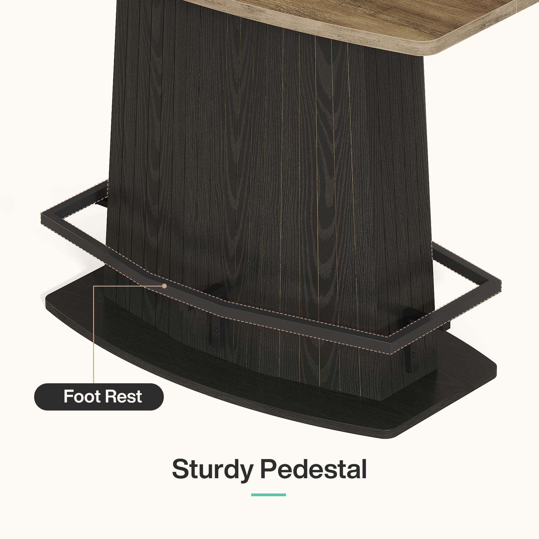 47" Bar Table, Industrial Counter Height Pub Table with Fluted Pedestal Base