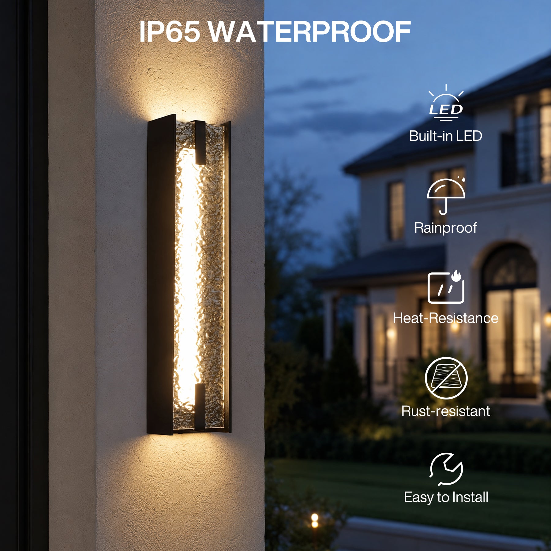 21.65" Outdoor LED Wall Sconce, Waterproof Wall Light Fixture with Water Ripple Acrylic