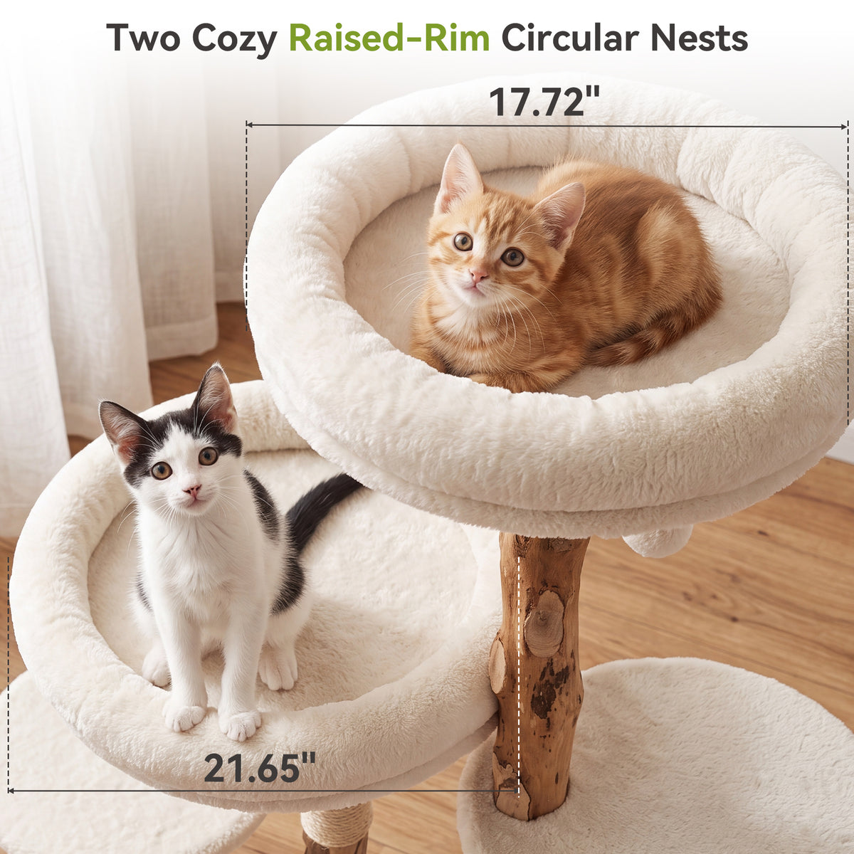 59" Cat Tree, Solid Wood Cat Tower with Scratching Post, Perches & Toy Balls
