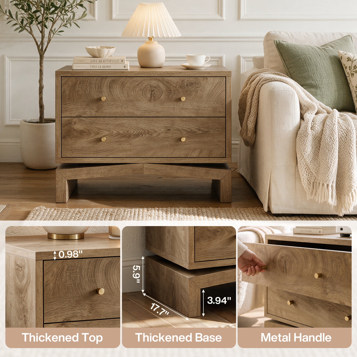 31.5" Oversized Nightstands with 2 Drawers, Farmhouse Bedside Table with U-Shaped Base
