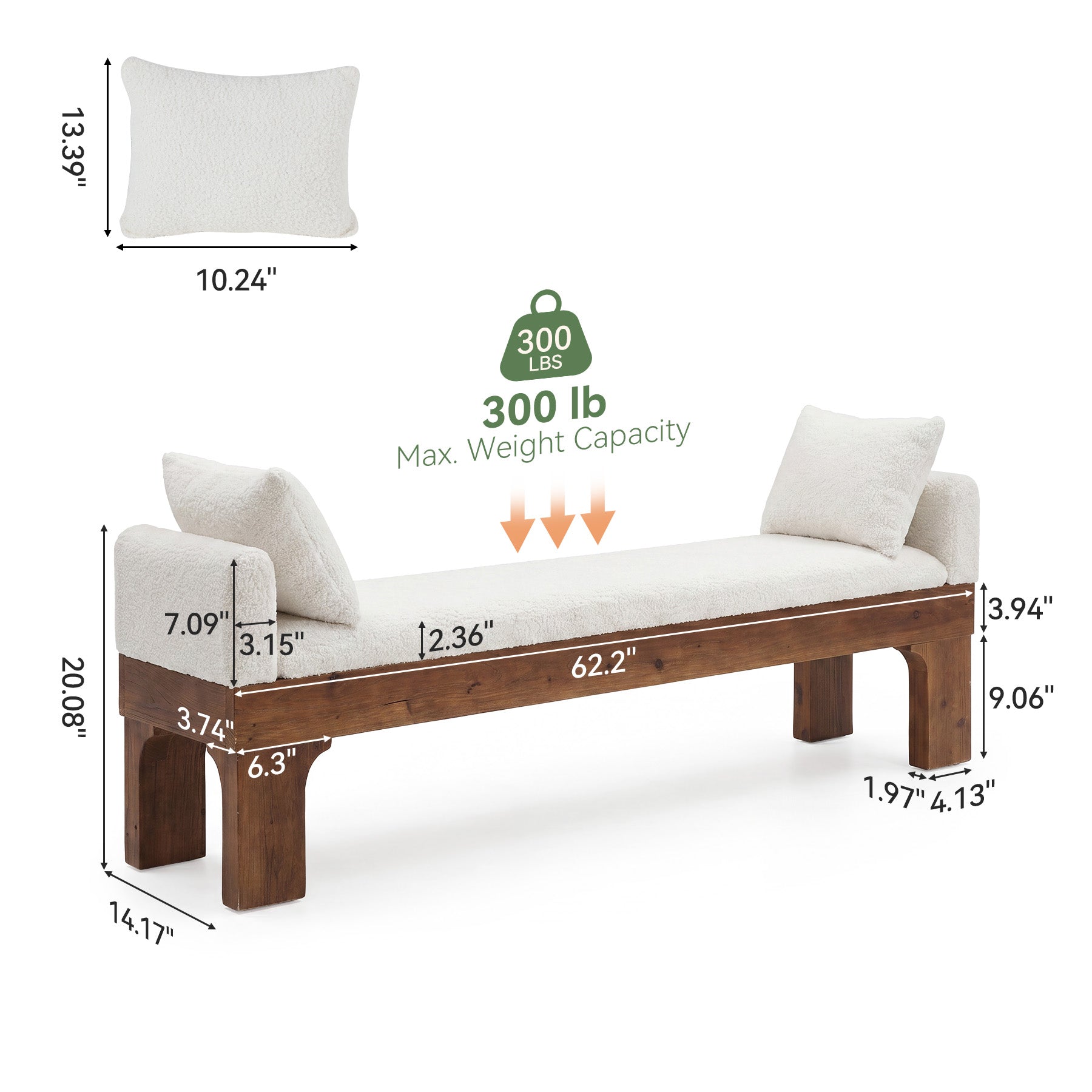 63" Upholstered End of Bed Bench, Boucle Bedroom Bench King Size with Solid Wood Frame