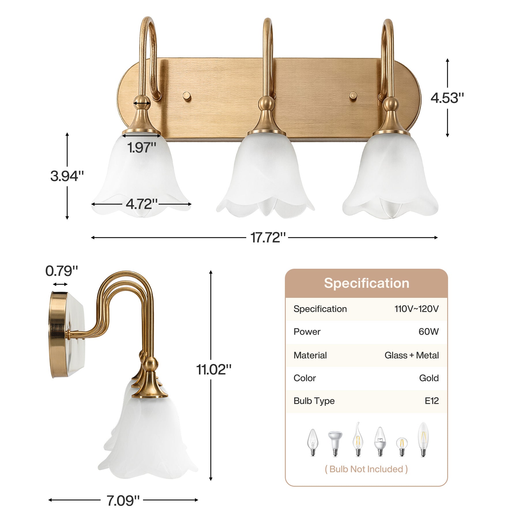 3-Light Light Fixtures, Modern Wall Lights Bathroom Vanity with Clear Glass Shades