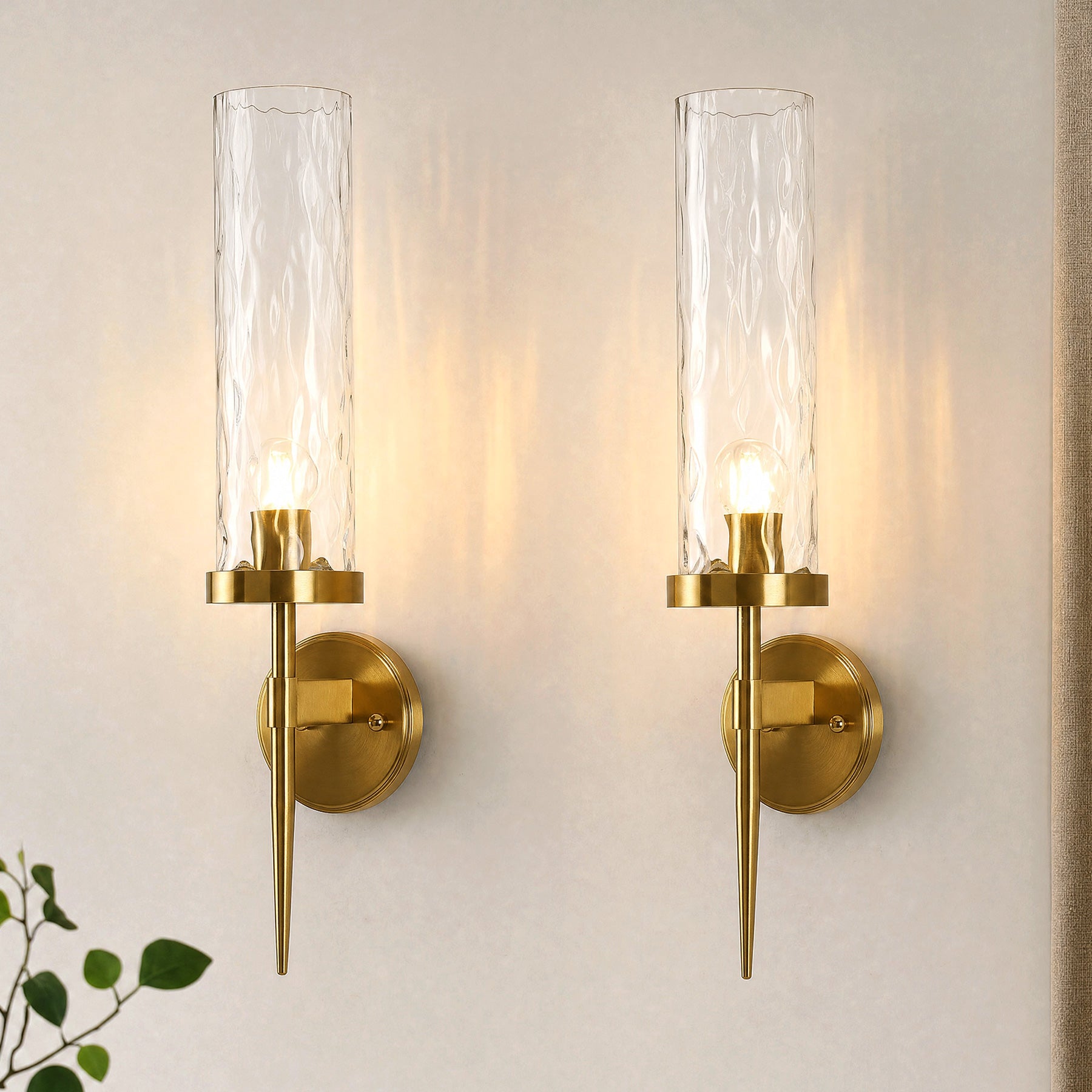 21.85" Modern Wall Sconces Set of 2, Bathroom Vanity Light Fixtures with Water Ripple Glass Shade
