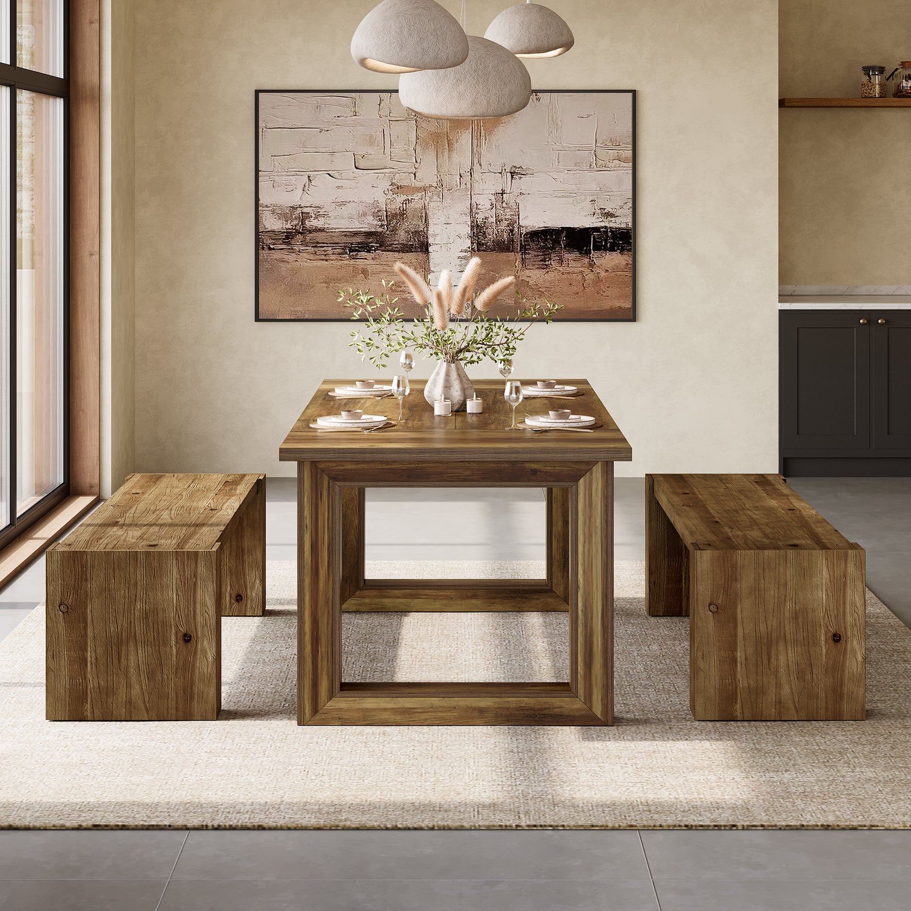 59" Long Dining Bench, Solid Wood Kitchen Table Bench Seat