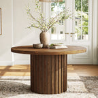 47" Round Solid Wood Dining Table for 4, Farmhouse Kitchen Table with Fluted Pedestal Base