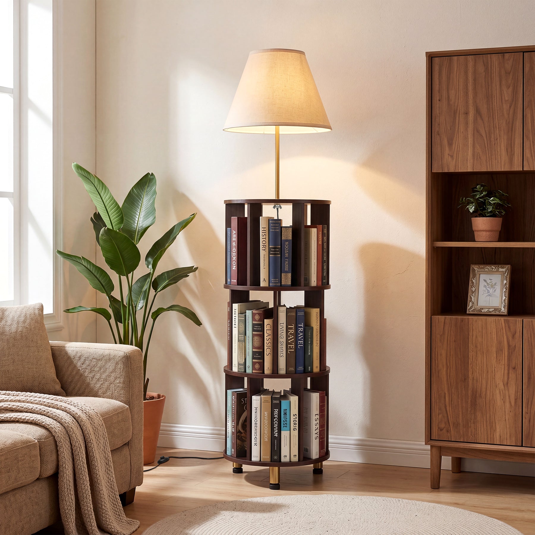 Floor Lamp with 3-Tier Open Bookshelf, 62.2" Tall Standing Lamp for Home Office
