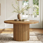 47" Round Solid Wood Dining Table for 4, Farmhouse Kitchen Table with Fluted Pedestal Base