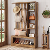 4-In-1 Farmhouse Hall Tree, 70.87" Entryway Coat Rack with Storage Bench 3