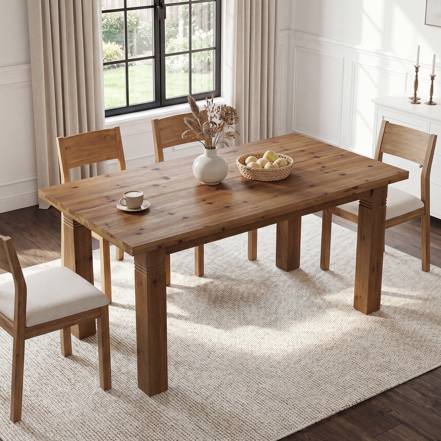 63" Solid Wood Dining Table for 4-6 People, Rectangular Kitchen Tables with Sturdy Legs