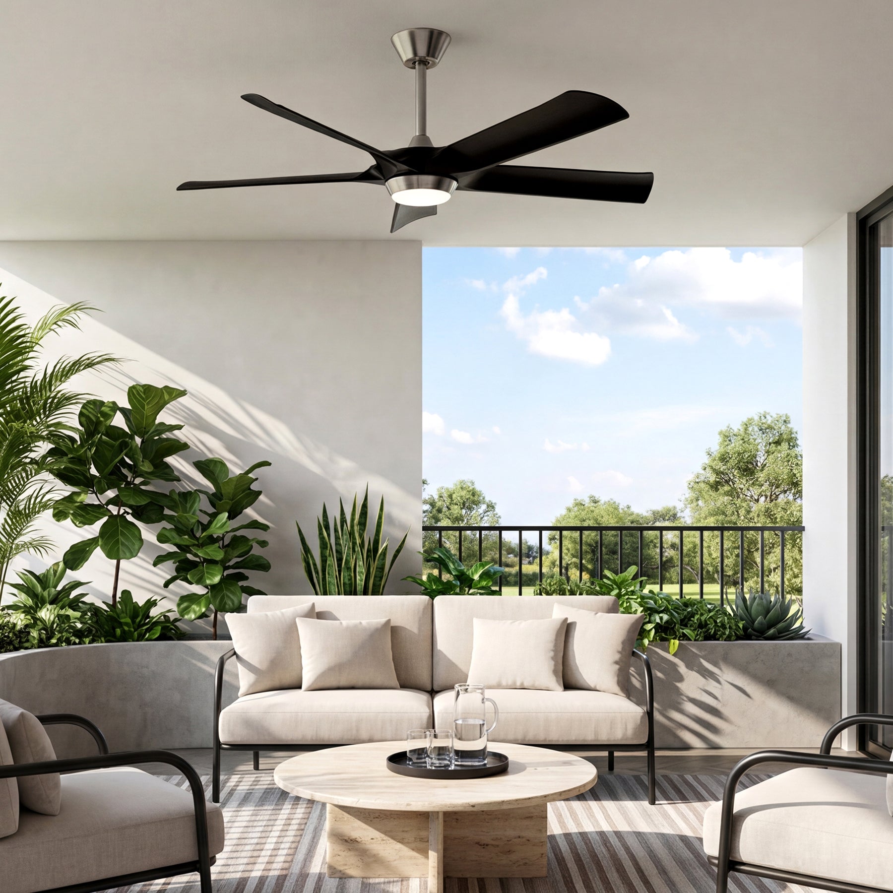 52" Ceiling Fan, Modern 5-Blade Dimmable LED Reversible Fan Light for Living Room