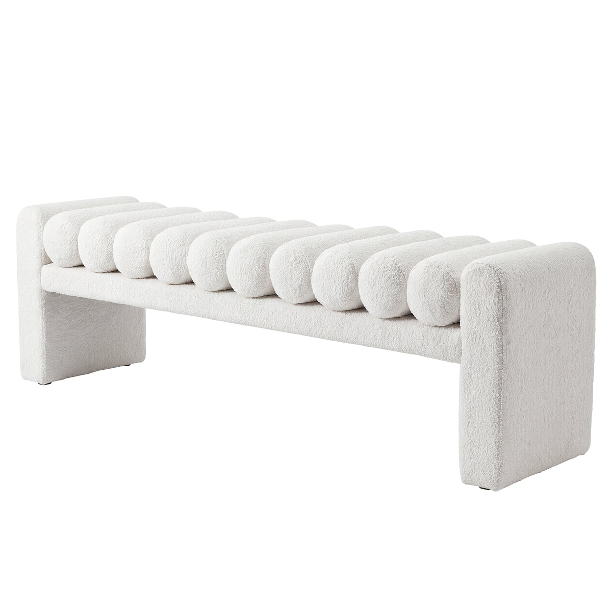 63" Modern Upholstered Entryway Bench with Removable Faux Lamb Wool Roll Cushions