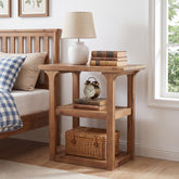 23.6" Solid Wood Nightstand, 3-Tier Bedside Table with Storage Shelves for Bedroom 3