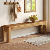 Solid Wood Shoe Bench, 63" Long Entryway Bench with 3D Textured Tabletop 3
