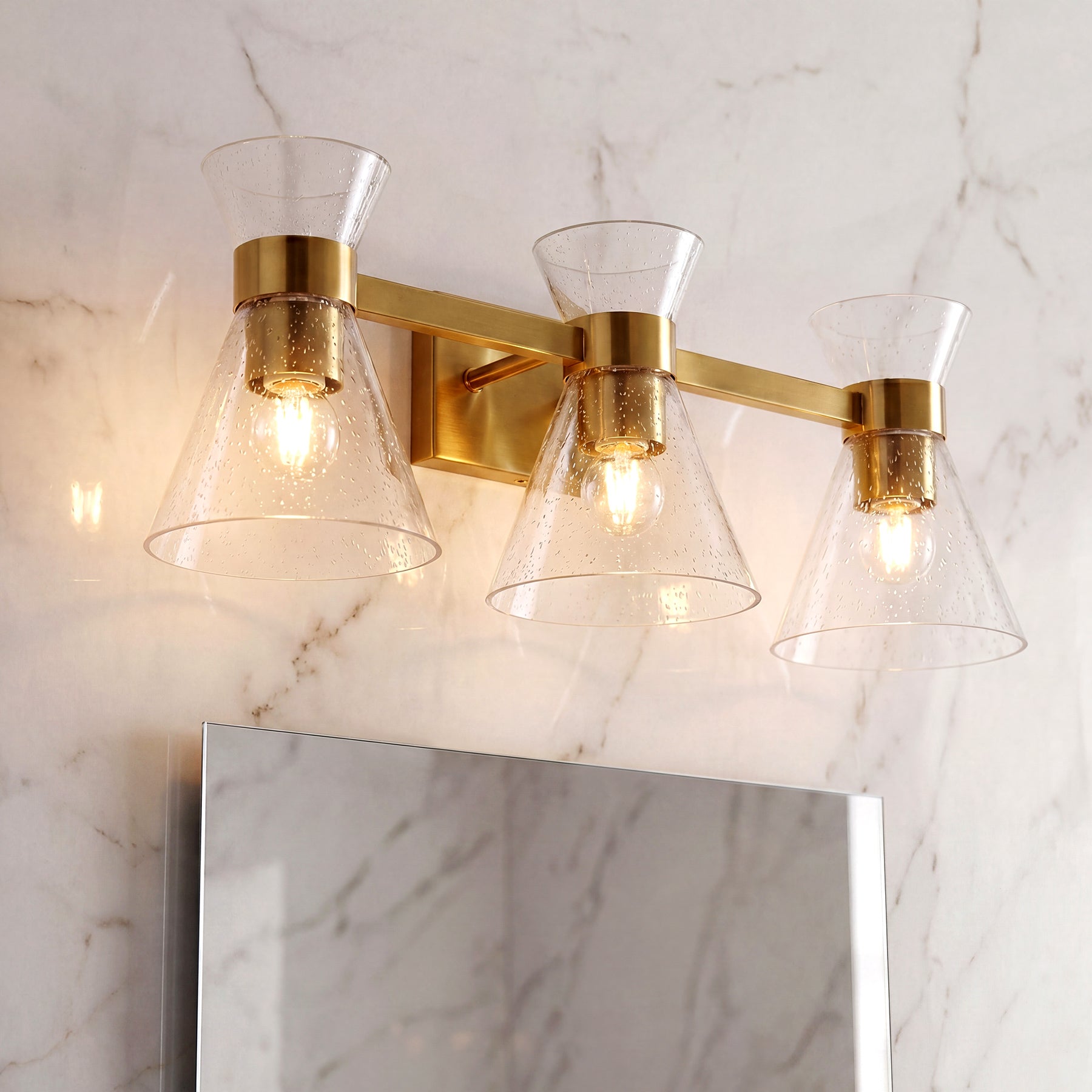 3-Light Bathroom Vanity Light, Seeded Glass Wall Light Fixtures Damp-Rated