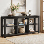 63" Console Table, 3-Tier Solid Wood Sofa Table with 6 Storage Cubes