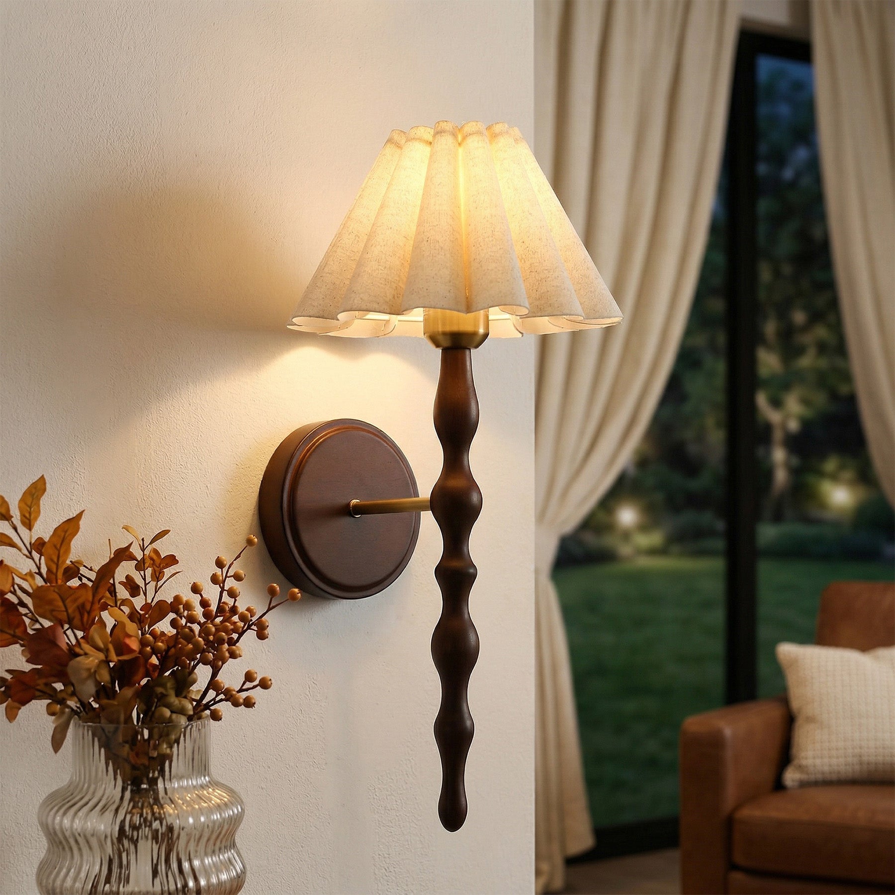Vintage Wall Sconce, 19.7" 1-Light Wall Lamp with Faux Wood Metal Arm