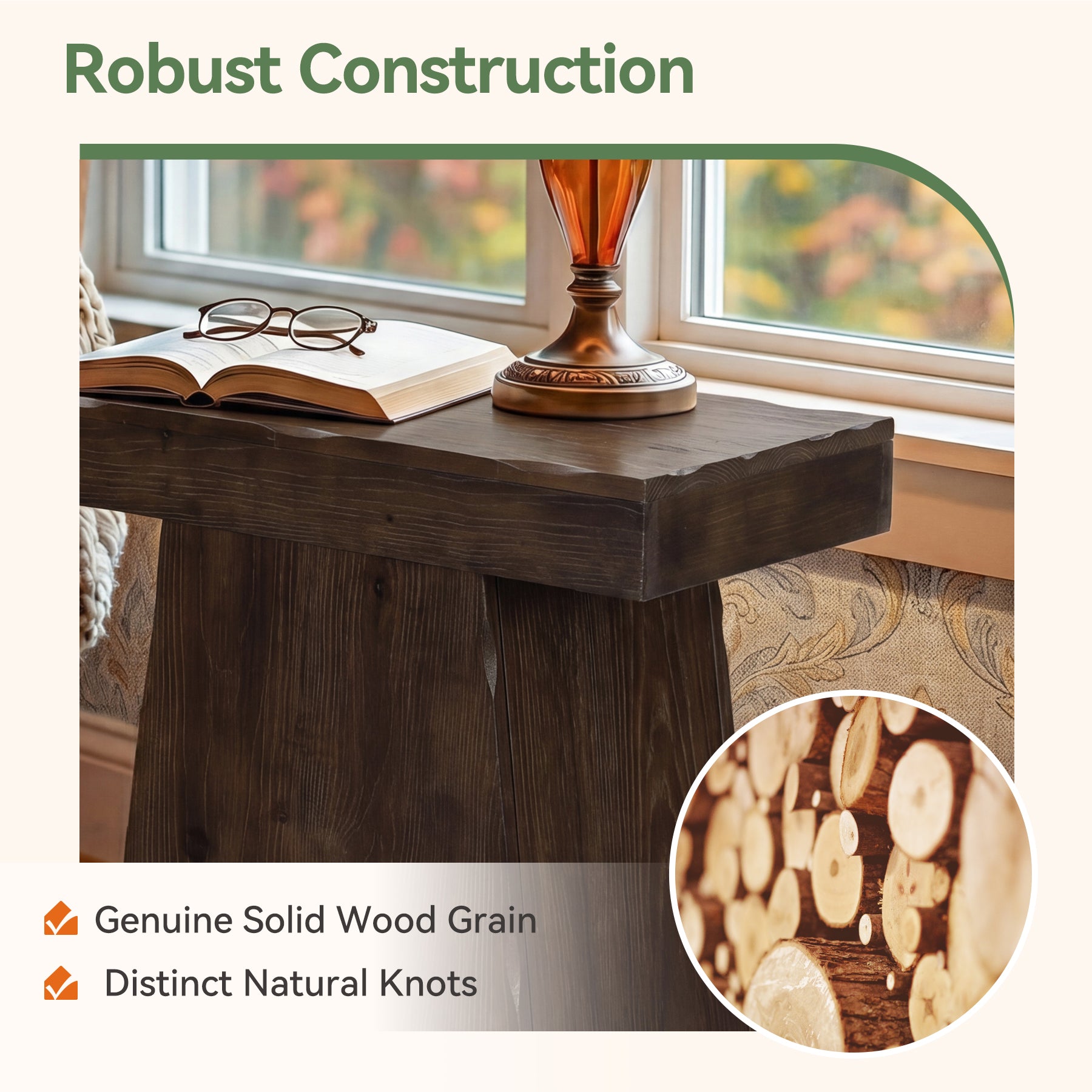 Tribesigns 23.6-Inch Solid End Table, Stable Wood Side Table with Trapezoid Base for Living Room and Small Space