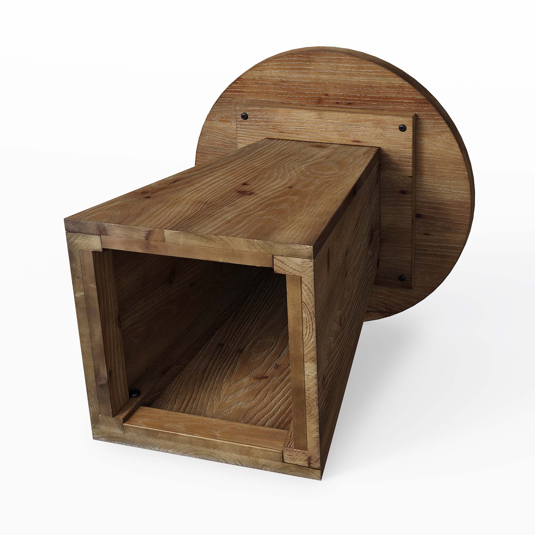 18.9 Inch Solid Wood End Table with Trapezoid Base, Round Side Table for Living Room Small Spaces