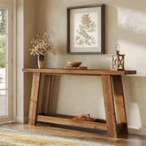 63" Console Table, Farmhouse Wood Sofa Entryway Table with 2-Tier Shelf 3
