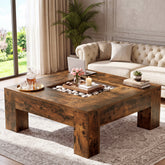 39.4" Square Coffee Table, Farmhouse Center Table with Recessed Center Display 3