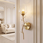 20" Gold Floral Wall Sconce, Crystal Wall Light with Crackle Glass Shade 3