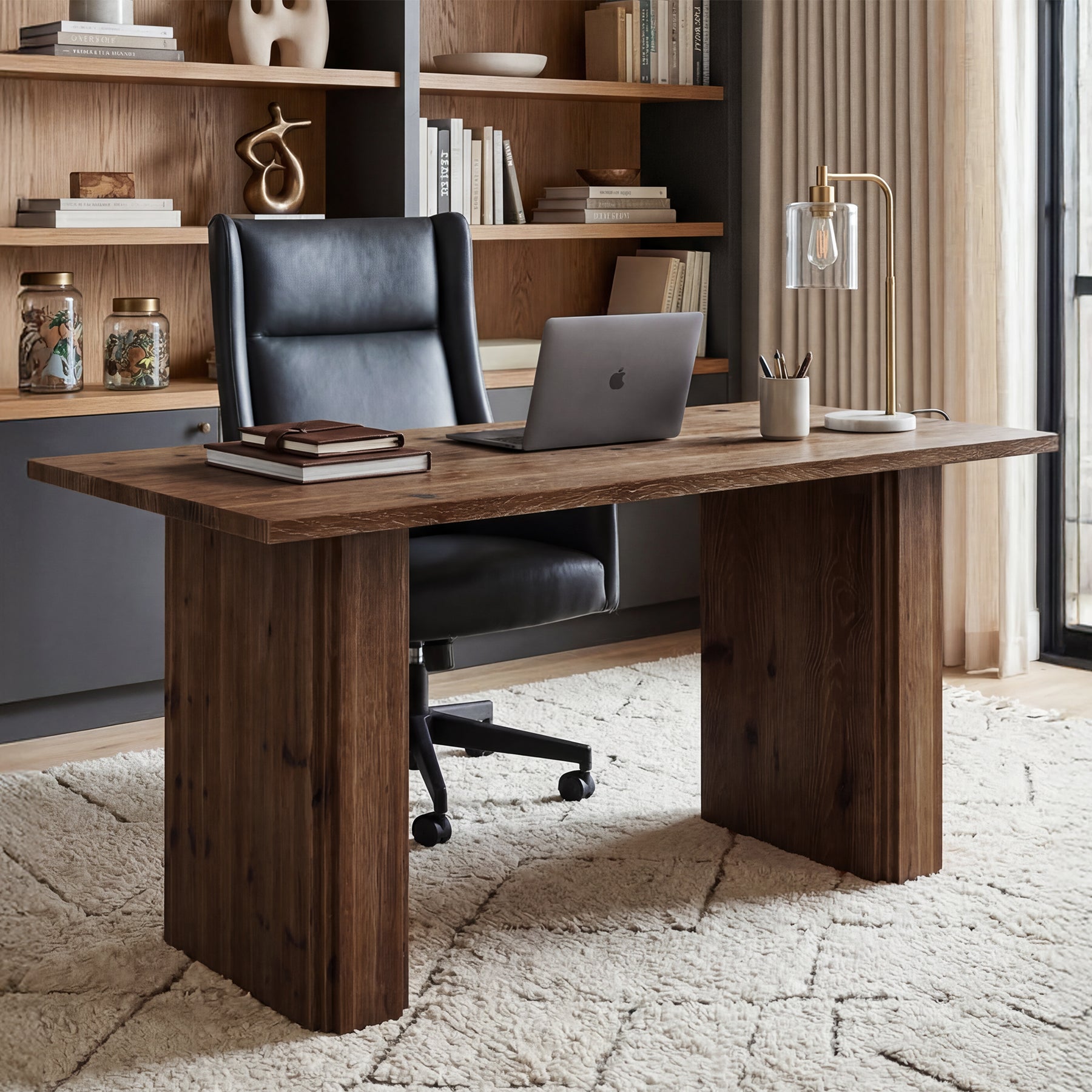 63” Solid Wood Executive Desk, Large Modern Home Office Desk with Spacious Work Surface and Sturdy Wood Legs