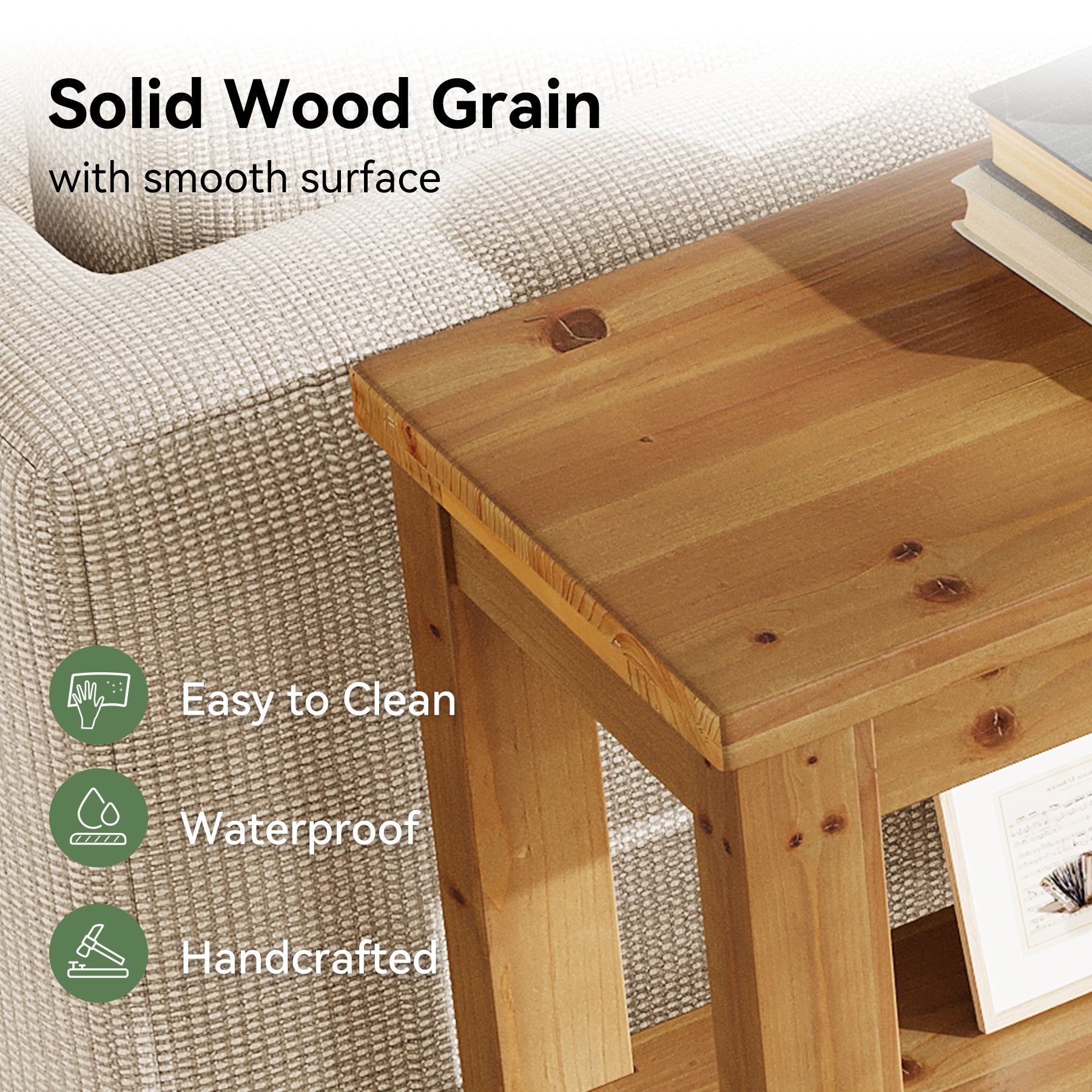 63" Console Table, 3-Tier Solid Wood Sofa Table with 6 Storage Cubes