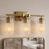 3-Light Bathroom Lighting, Adjustable Vanity Wall Sconce with Ribbed Glass Shades 3