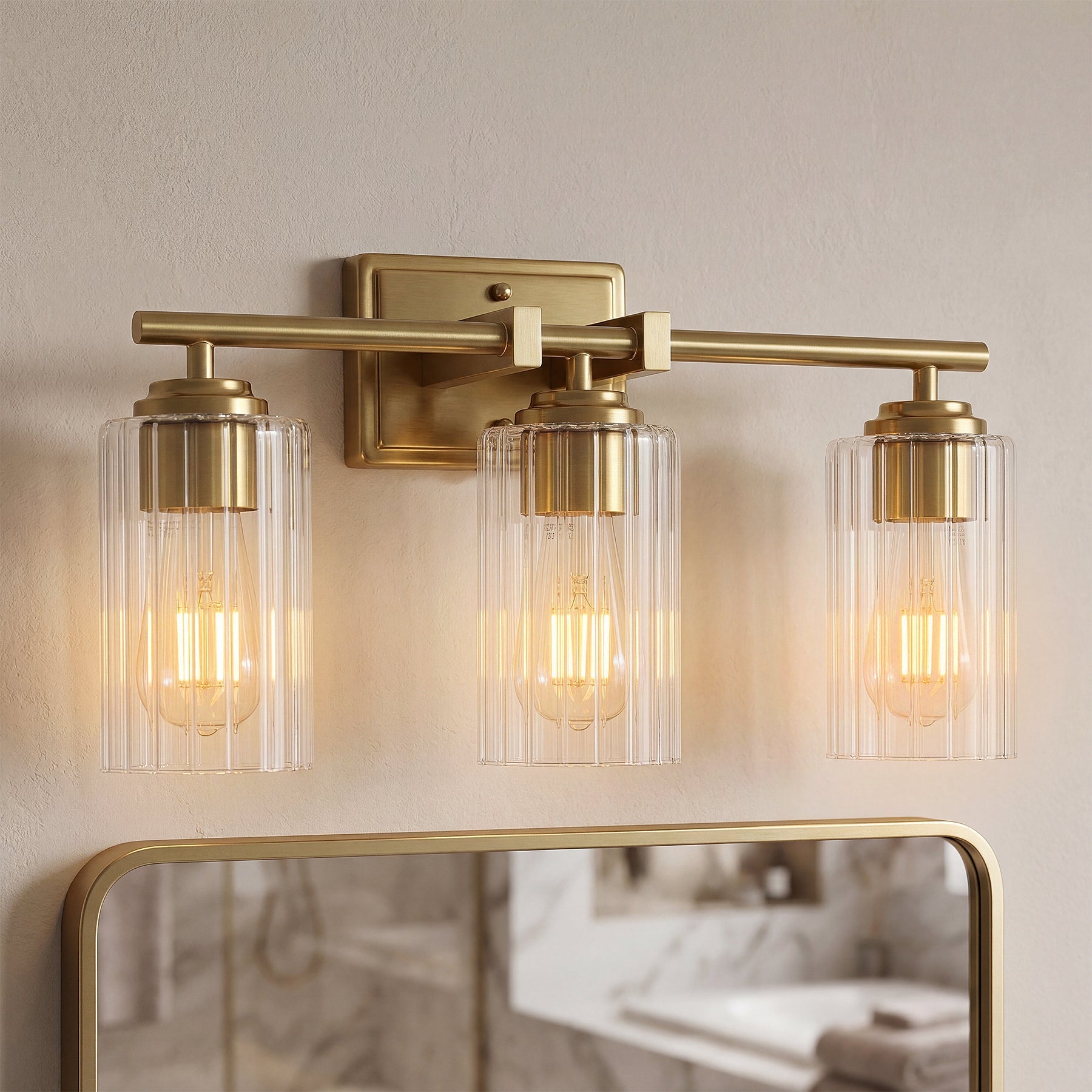 3-Light Bathroom Lighting, Adjustable Vanity Wall Sconce with Ribbed Glass Shades
