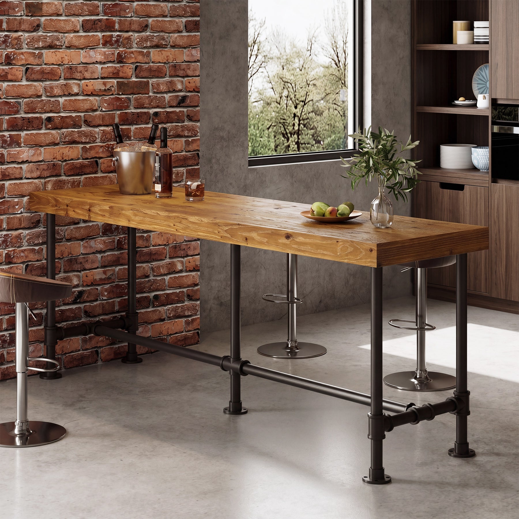 70.87" Solid Wood Bar Table for 6-8 People, Industrial Counter Height Pub Table