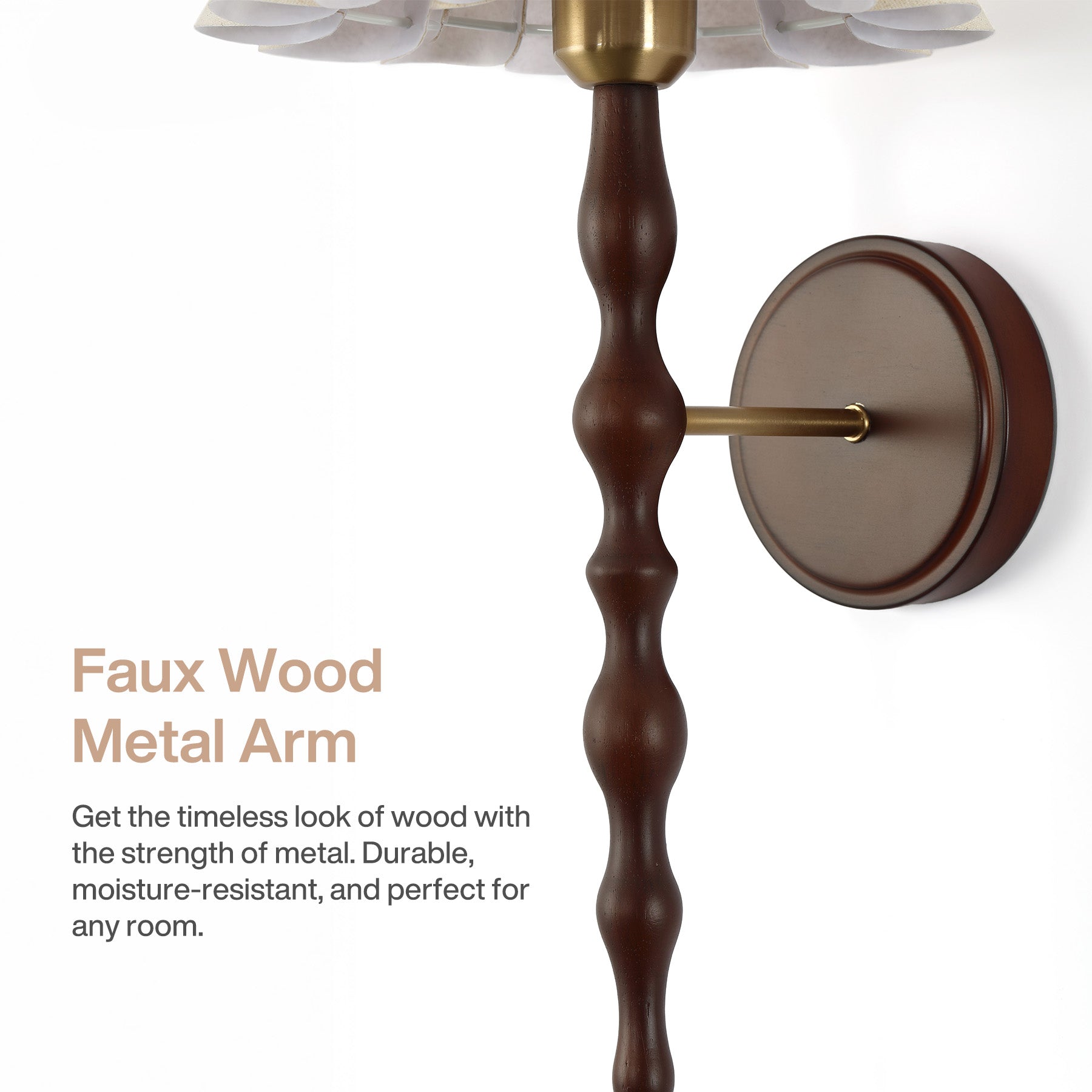 Vintage Wall Sconce, 19.7" 1-Light Wall Lamp with Faux Wood Metal Arm
