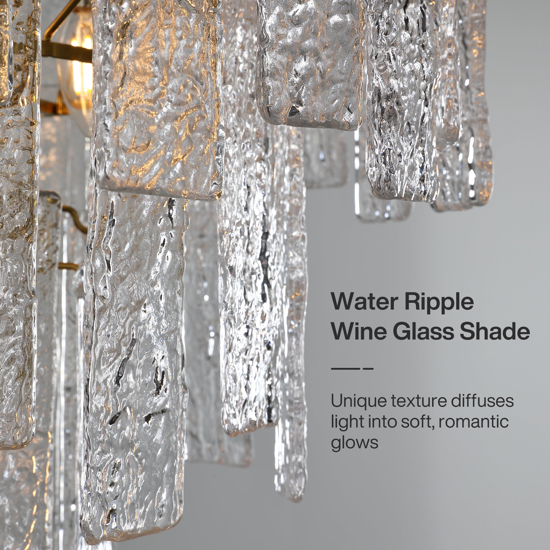 23.6” Modern Chandelier, 10-Light Water Ripple Glass Pendant Ceiling Light