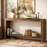 63" Solid Wood Console Table, Narrow Entryway Table with 2-Tier Storage Shelf 3