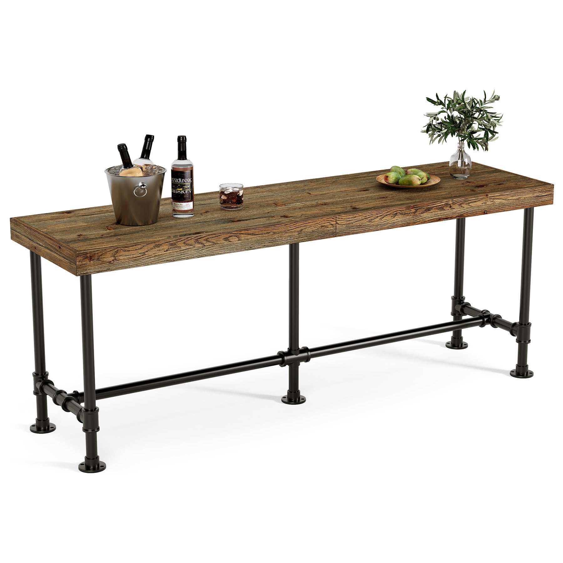 70.87" Solid Wood Bar Table for 6-8 People, Industrial Counter Height Pub Table