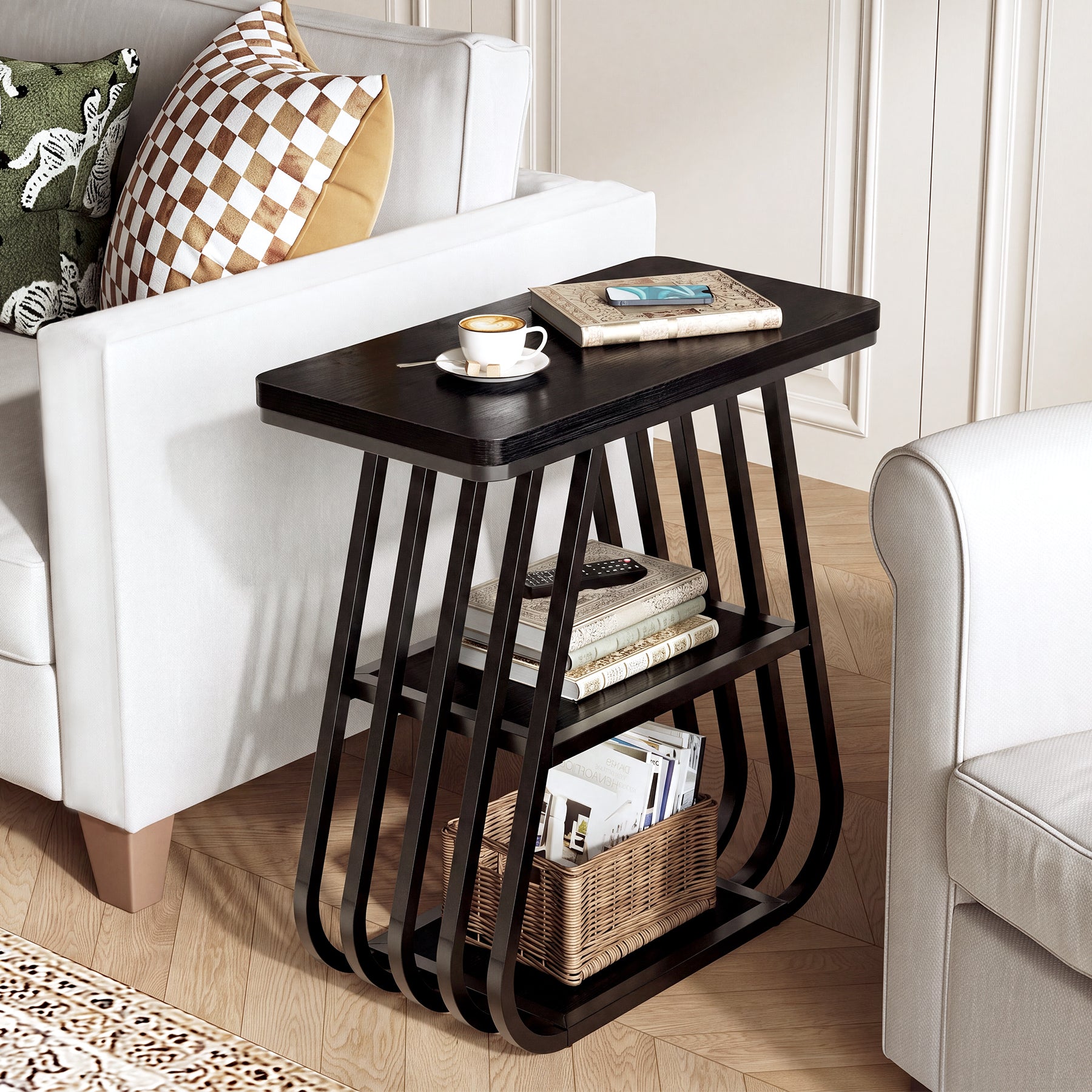 3-Tier End Table, 23.62" Side Table with Storage Shelves for Small Spaces