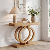 Solid Wood Console Table, 43.3" Entryway Sofa Table with Double-Circle Base for Hallway 3