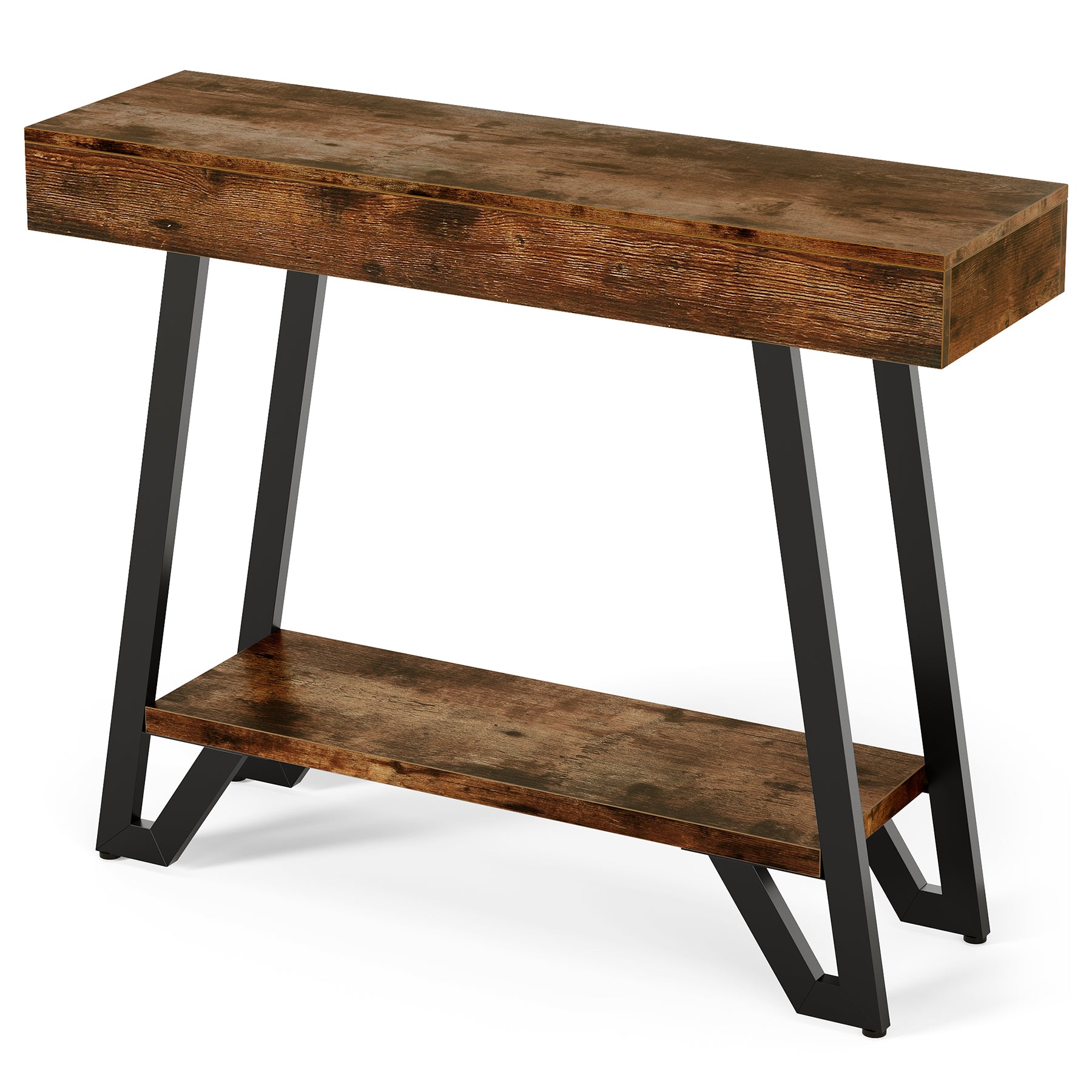 41“ Industrial Console Table with Geometric Metal Frame, 2-Tier Rustic Entryway Sofa Table