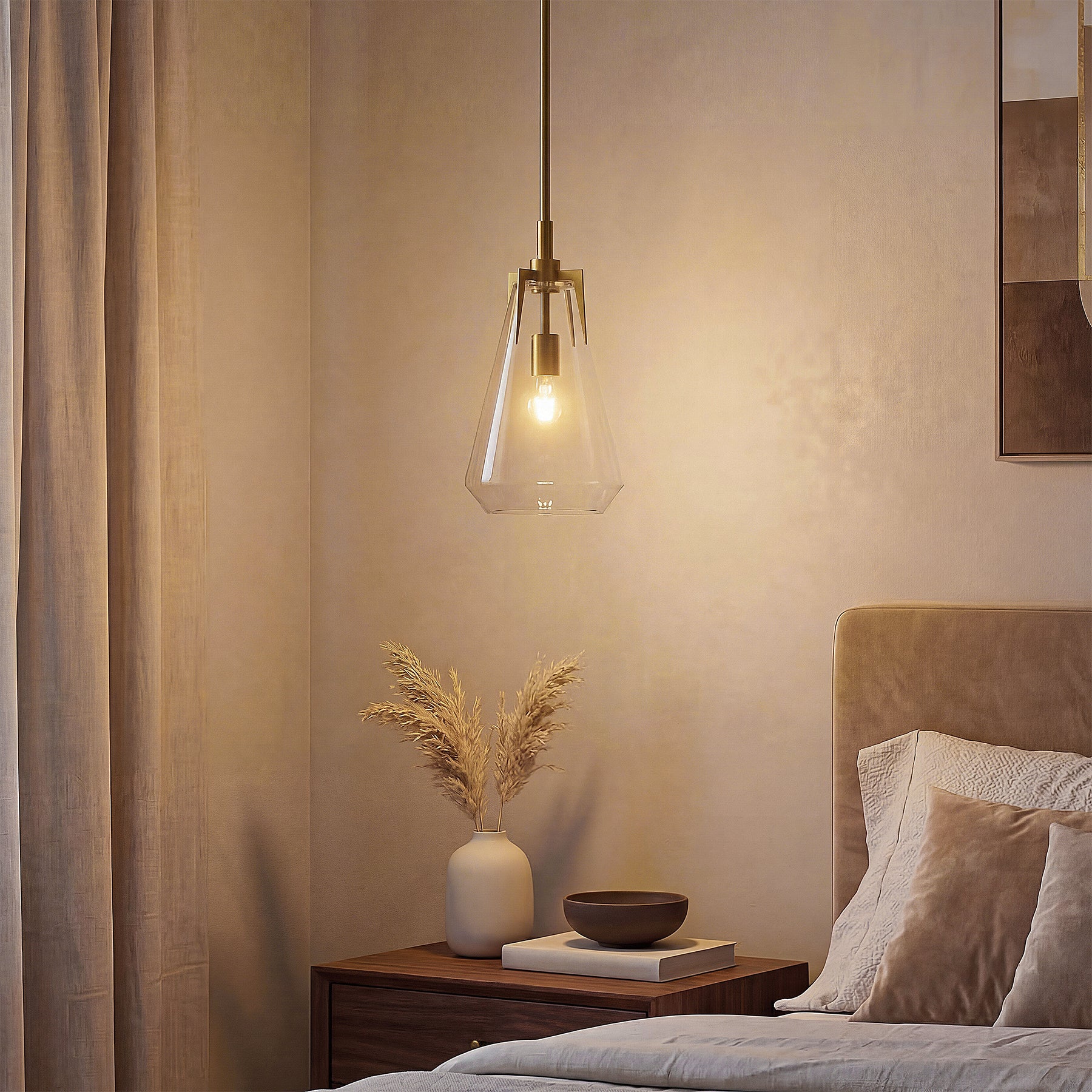 8.5" Single Pendant Light , Modern Hanging Light Fixture with Clear Glass Shade