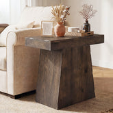 Tribesigns 23.6-Inch Solid End Table, Stable Wood Side Table with Trapezoid Base for Living Room and Small Space 3