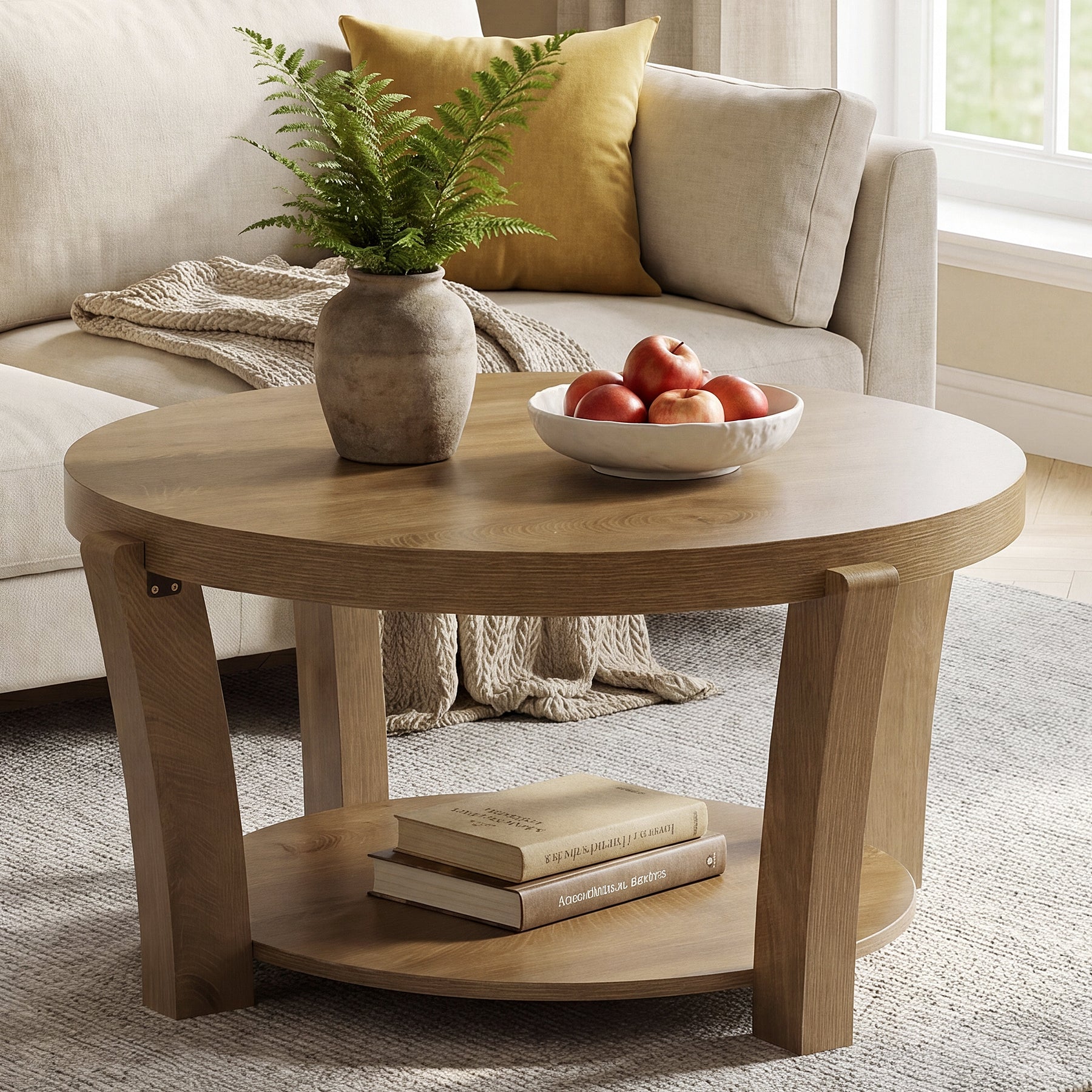 31.5" Round Coffee Table, Farmhouse Center Table with Storage, Easy Assembly
