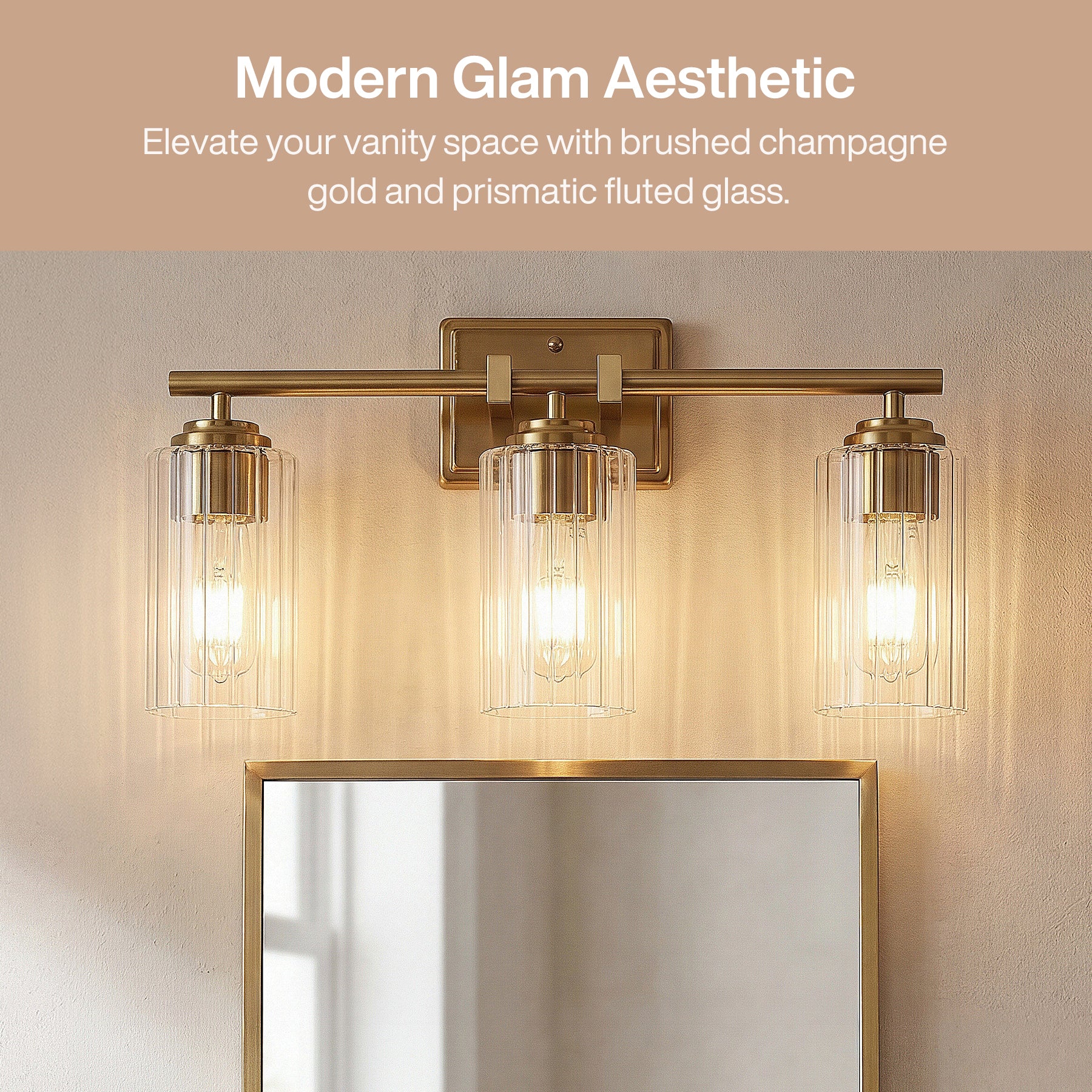 3-Light Bathroom Lighting, Adjustable Vanity Wall Sconce with Ribbed Glass Shades