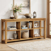 63" Console Table, 3-Tier Solid Wood Sofa Table with 6 Storage Cubes 3