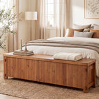 63" Solid Wood Storage Bench, Farmhouse End of Bed Bench with Soft-Close Lid for Bedroom