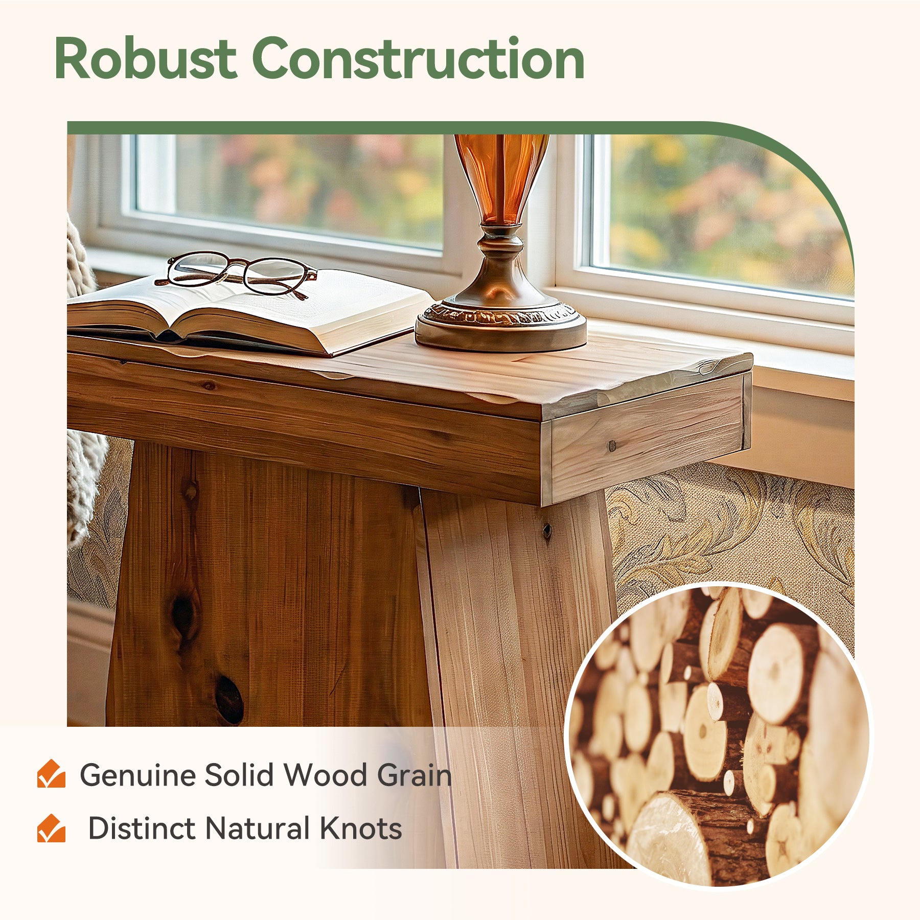 23.6-Inch Solid Wood End Table with Trapezoid Base, Small Walnut Side Taable for Living Room