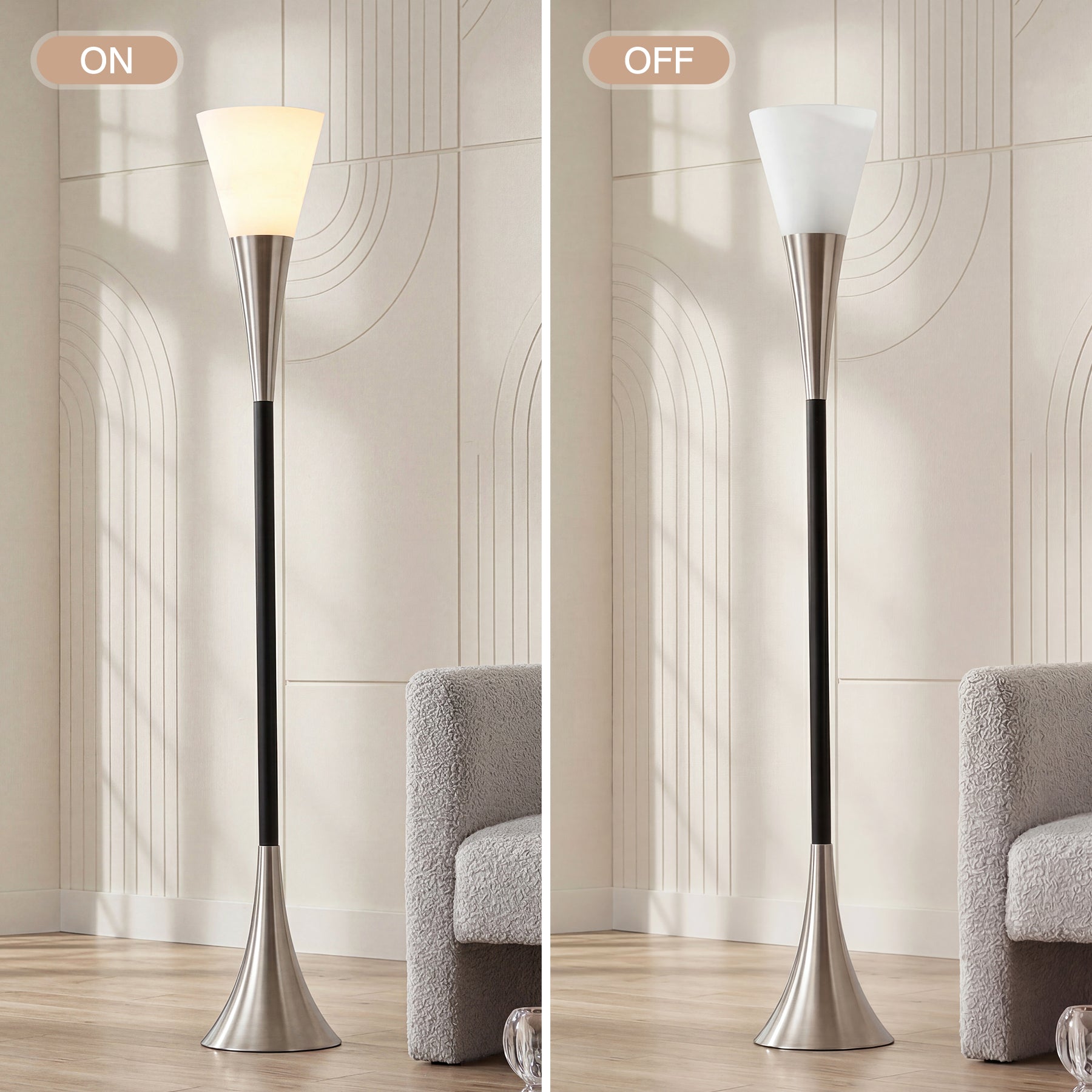 72.8" Floor Lamp with Sandblasted Glass Lampshade & Foot Pedal Switch