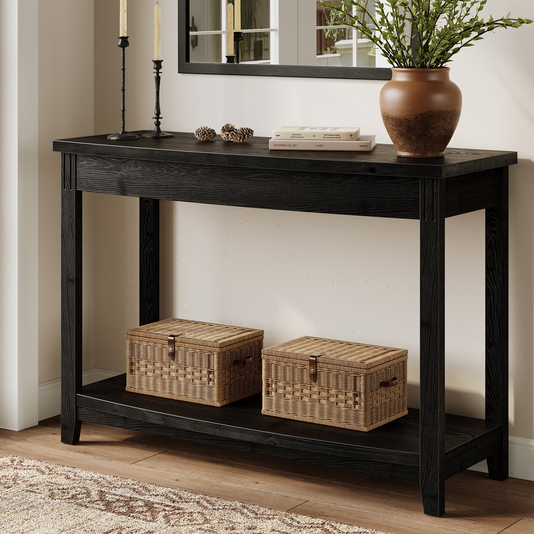 41.3" Solid Wood Console Table, Farmhouse Entryway Table With Storage Shelf