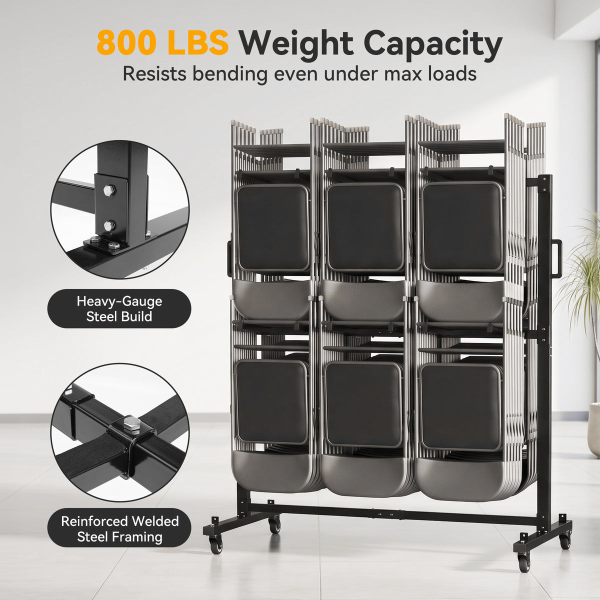 Heavy-Duty Folding Chair Rack On Wheels for Up to 84 Chairs or 12 Tables+42 Chairs, 800 LBS Capacity