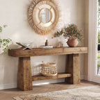 Solid Wood Console Table, 63" Wooden Entryway Sofa Table with Storage