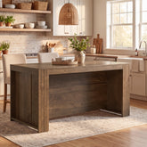 63" Kitchen Island with Seating Space for 4, Wood Island Table with Two-Sided Legroom 3