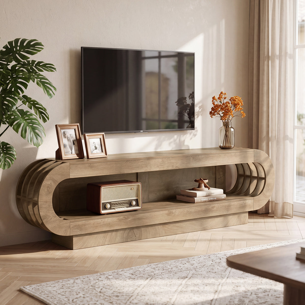 83" Modern TV Stand for TVs Up to 85", 2-Tier Media Console with Open Storage